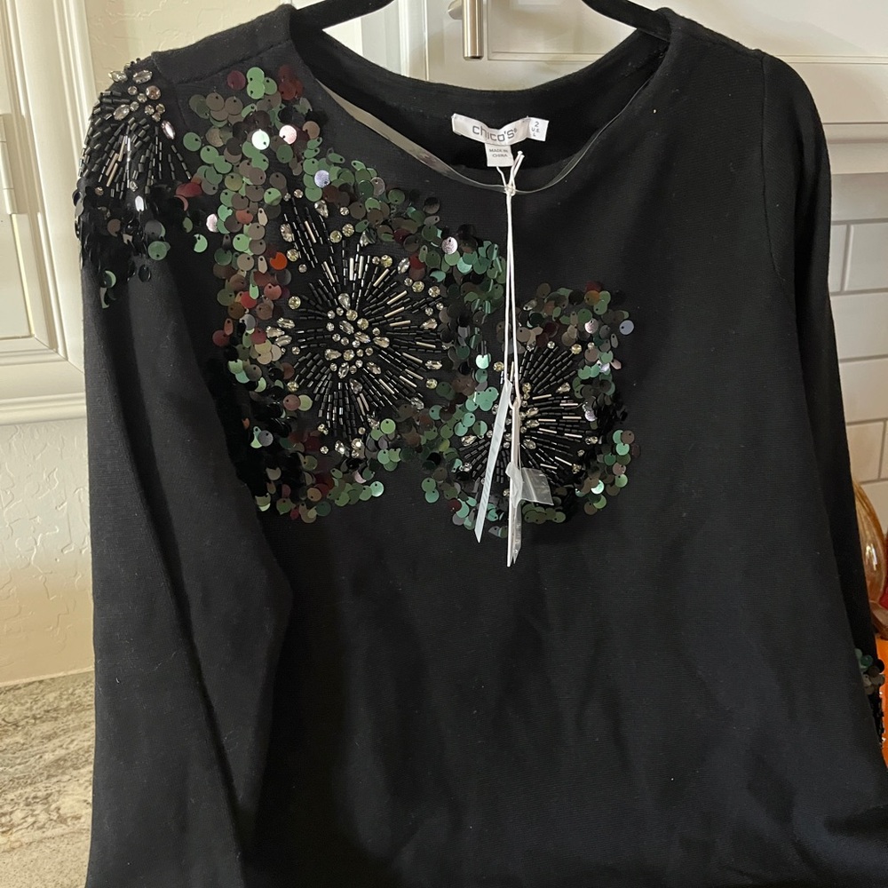 BNT Chicos size 2 sweater pullover black ready for holidays - Picture 5 of 11